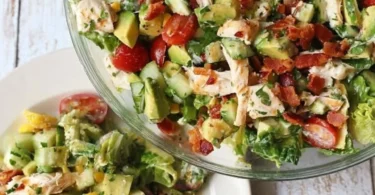 Delicious Bacon Avocado Chicken Salad served with Lemon Vinaigrette dressing