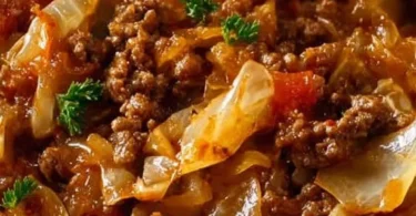 Delicious cabbage and ground beef dish served on a plate.