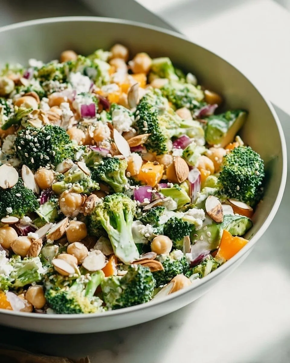 Chopped Broccoli and Chickpea Salad with Lemon Tahini Dressing