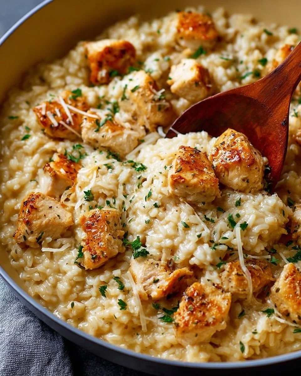 Plate of classic garlic parmesan chicken served with rice