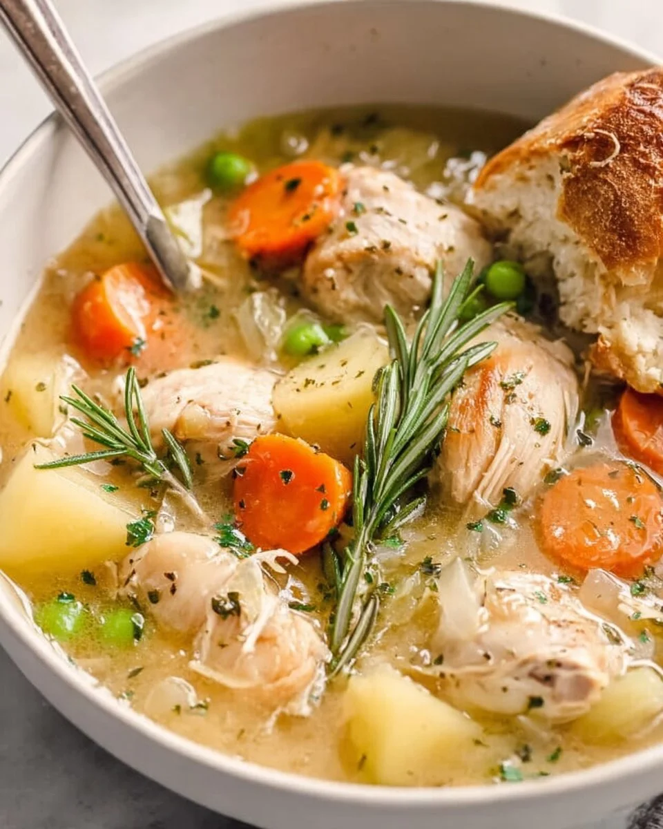 Slow cooker white wine chicken stew with vegetables and herbs