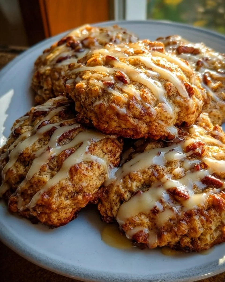 Cottage Cheese Cinnamon Roll Breakfast Cookies on a plate