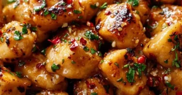 Plate of Cowboy Butter Chicken Bites, a bold and buttery dish, served with herbs.
