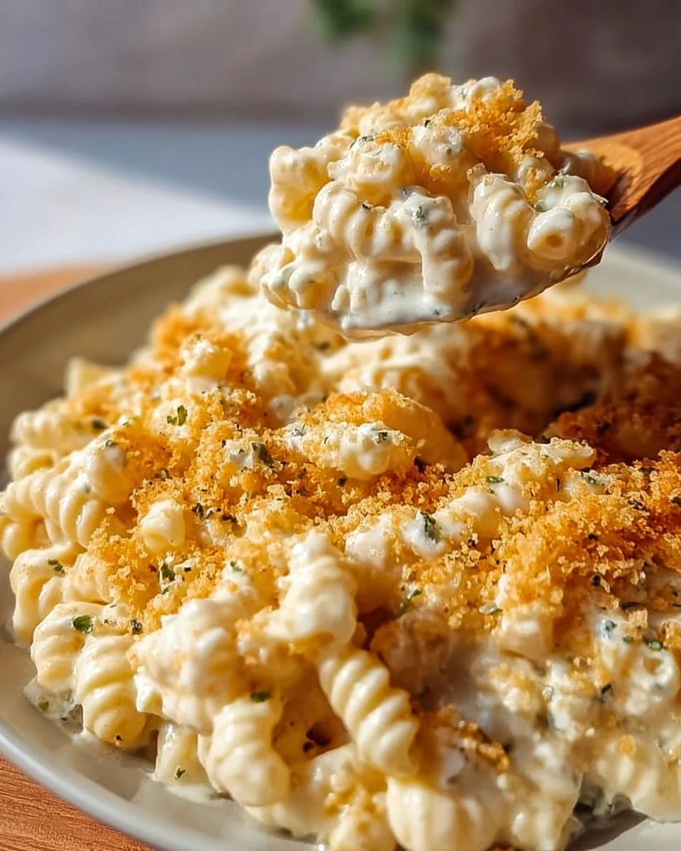 Creamy Boursin Mac and Cheese served in a bowl, garnished with herbs.