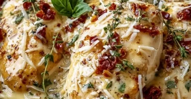 Creamy Crockpot Marry Me Chicken with homemade Parmesan sauce in a bowl