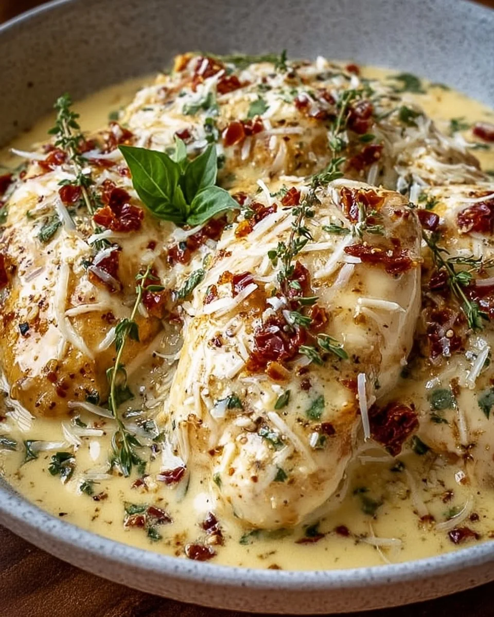 Creamy Crockpot Marry Me Chicken with homemade Parmesan sauce in a bowl