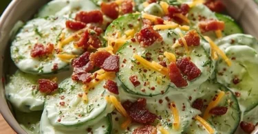 Crispy cucumber snack with creamy avocado ranch dressing.