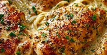 Crock Pot Angel Chicken dish served on a plate with herbs and rice.