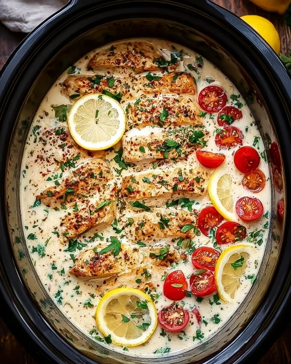 Delicious Crockpot Creamy Garlic Parmesan Chicken cooked to perfection