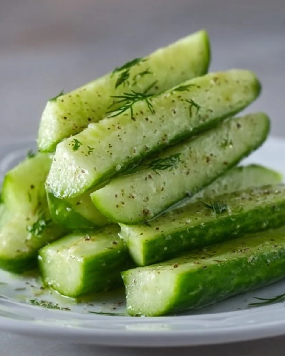Garlic Dill Cucumbers in a jar, showcasing fresh ingredients and vibrant flavors.