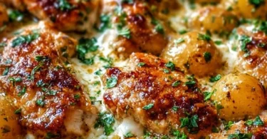 Garlic Parmesan Chicken served with crispy potatoes