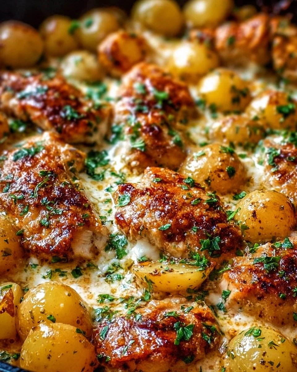 Garlic Parmesan Chicken served with crispy potatoes