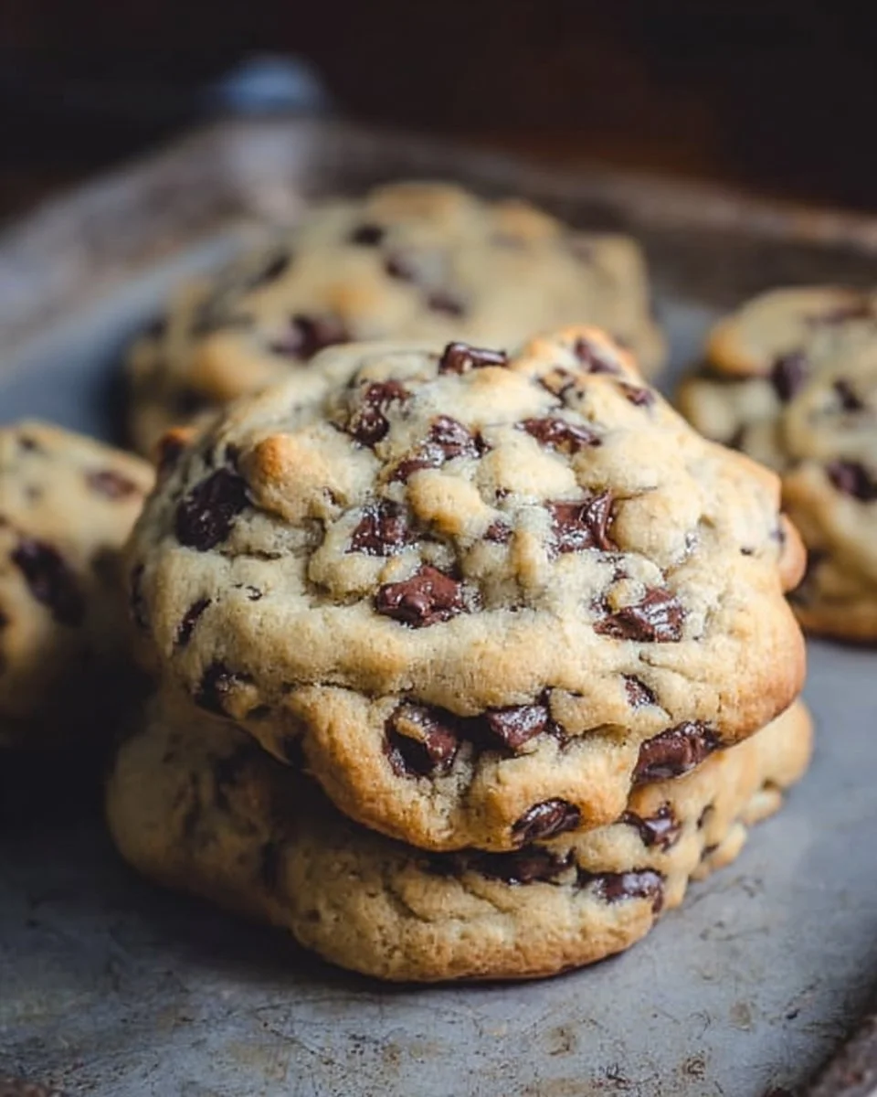 A giant chocolate chip cookie freshly baked, showcasing gooey chocolate chips.