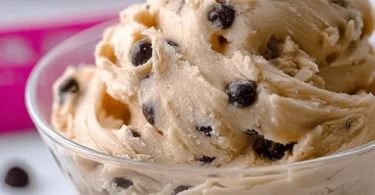 Bowl of Greek Yogurt Cookie Dough with chocolate chips