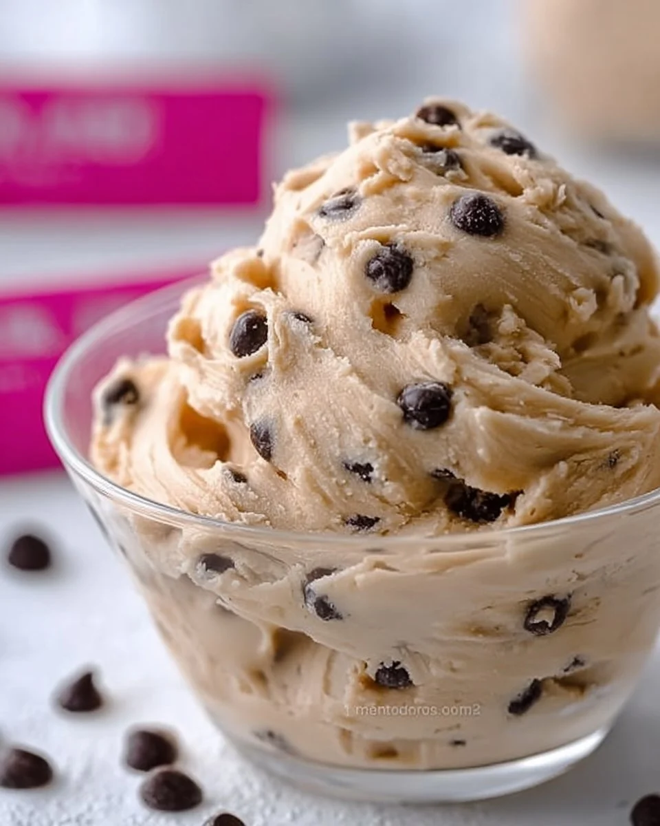 Bowl of Greek Yogurt Cookie Dough with chocolate chips