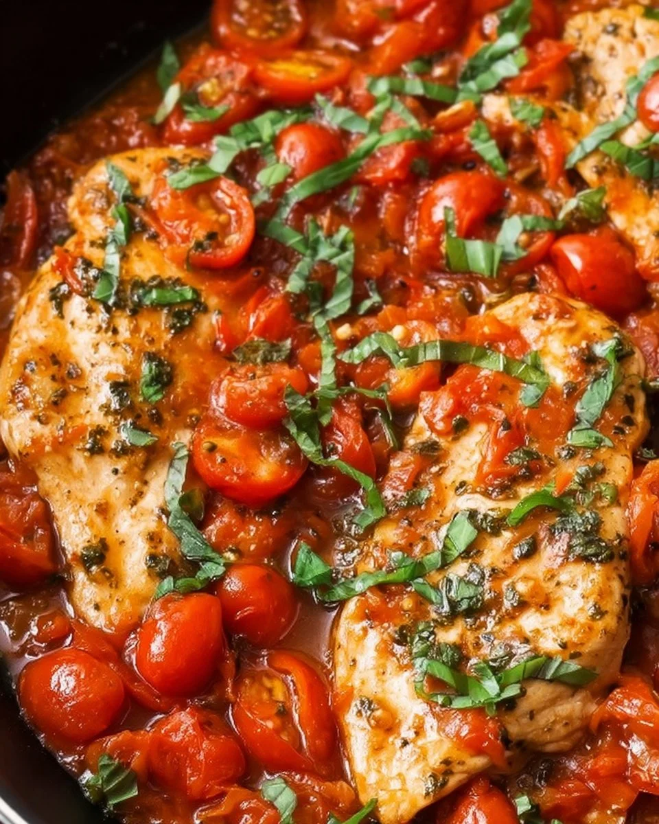 Healthy Chicken Pomodoro Skillet with fresh ingredients and vibrant colors