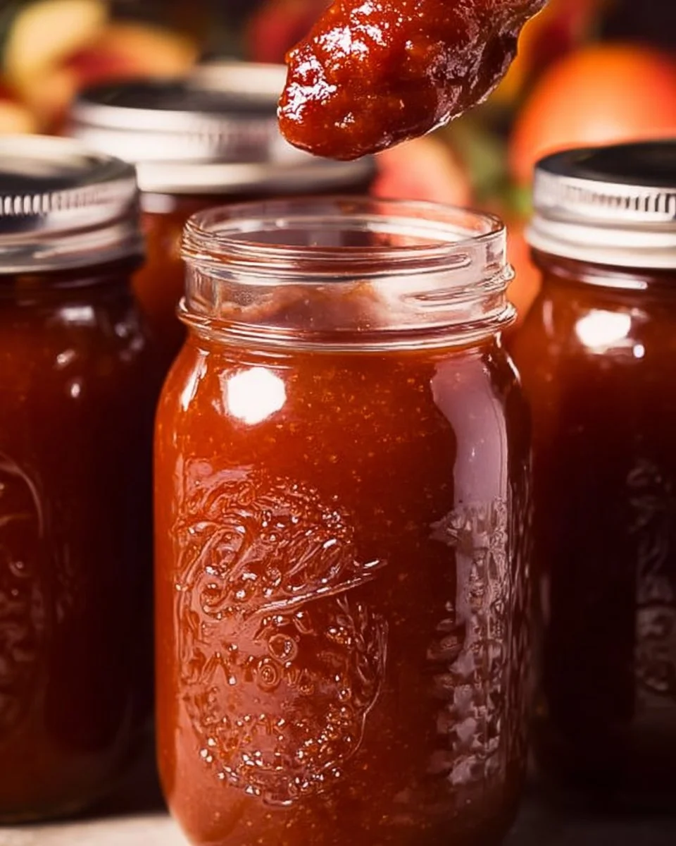 Bowl of homemade barbecue sauce on a wooden table with fresh ingredients