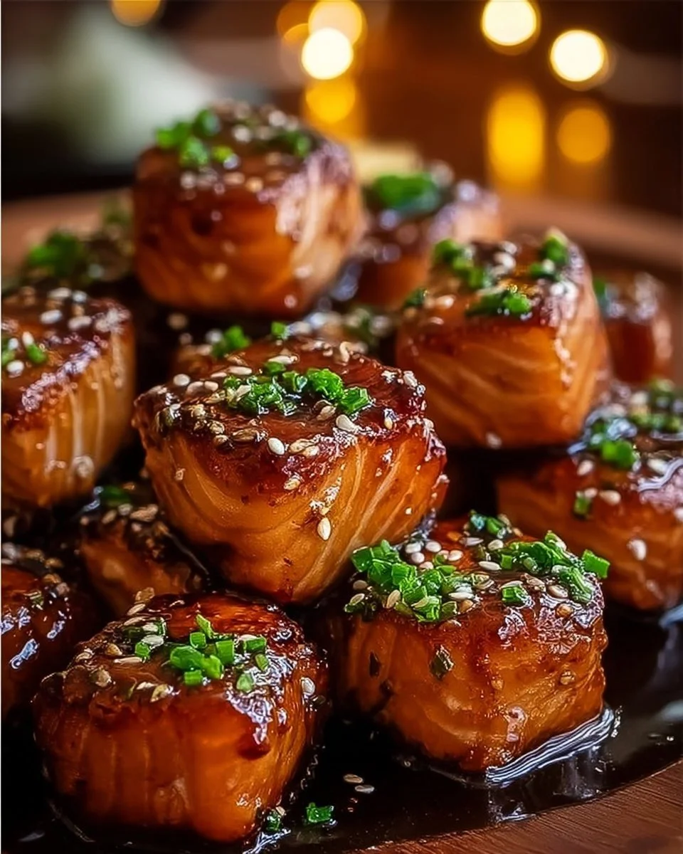 Honey Butter Garlic Glazed Salmon Bites