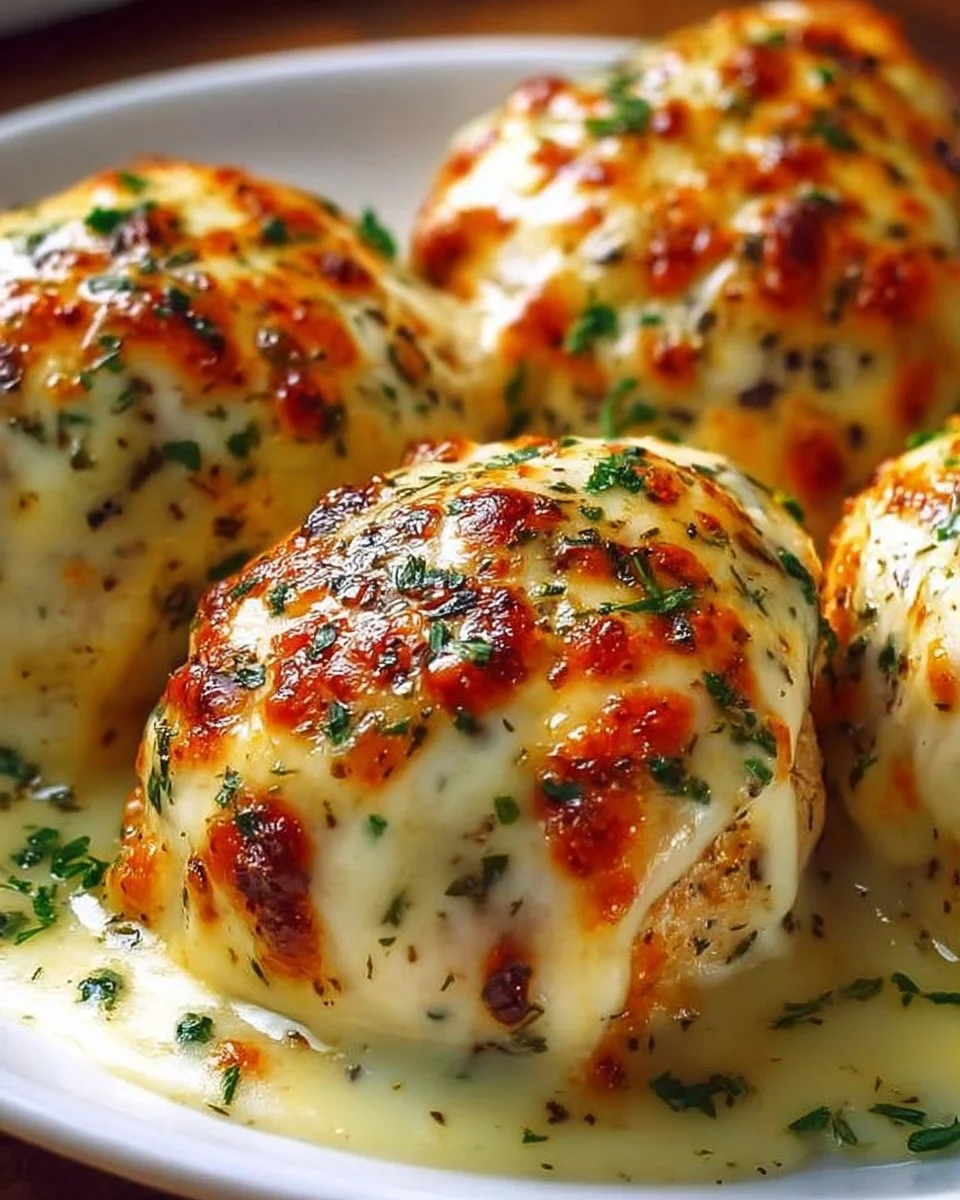 Melted Mozzarella and Ranch Chicken Bombs ready to serve, bursting with flavor