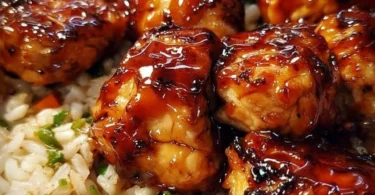 One-Pan Bold Honey BBQ Chicken Rice dish garnished with fresh herbs