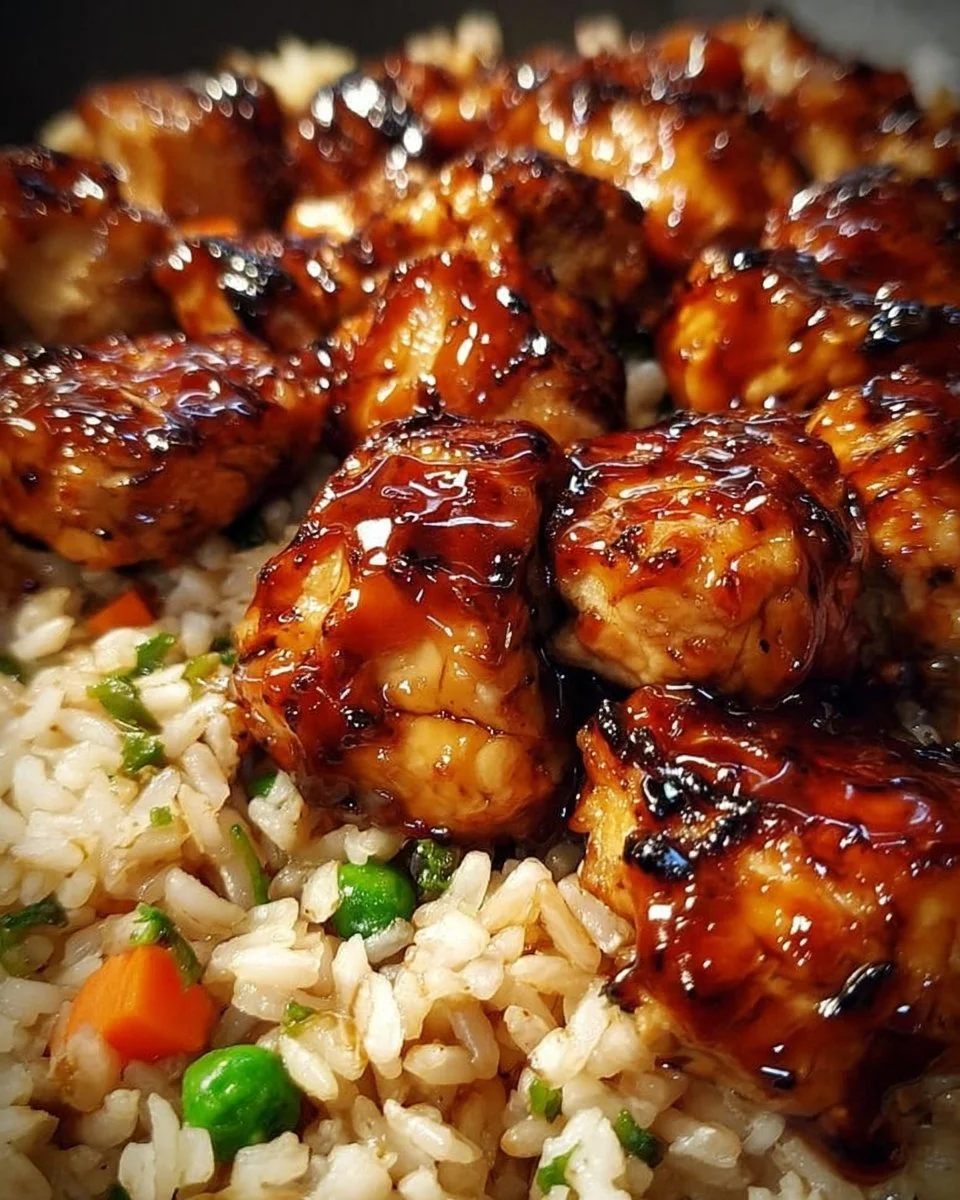 One-Pan Bold Honey BBQ Chicken Rice dish garnished with fresh herbs