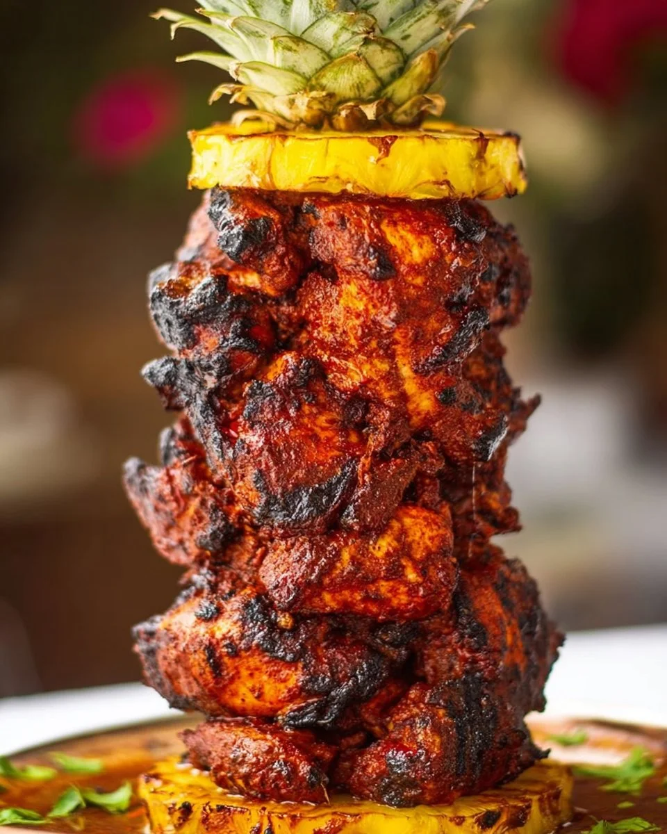 Oven baked chicken al pastor served with fresh ingredients and spices