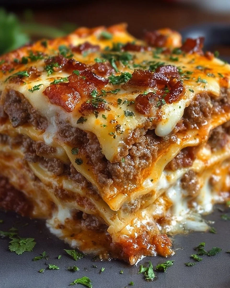 Parmesan Garlic Bacon Cheeseburger Lasagna Recipe