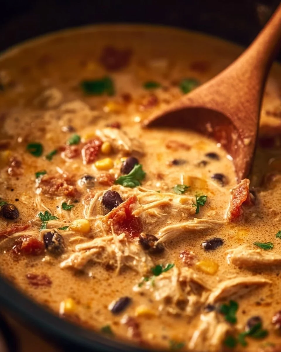Bowl of Slow Cooker Cheesy Chicken Chili topped with cheese and herbs