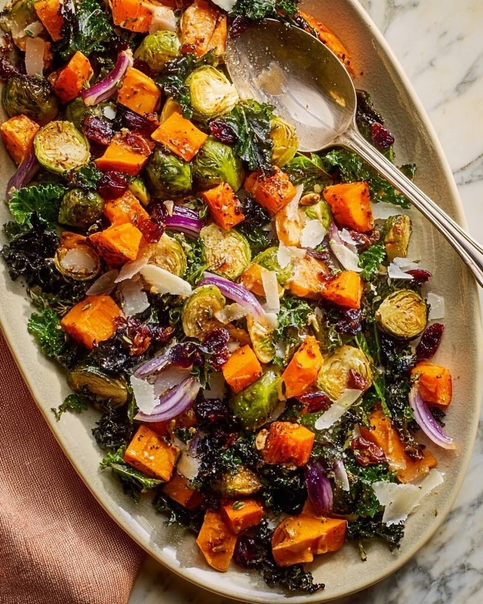 Warm Roasted Veggie Salad with Maple Dijon Vinaigrette